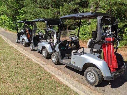 New golf cart fleet of E-Z-GO ELiTE RXV. Lithium-powered electric carts. Quiet, great handling.