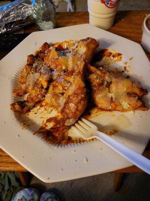 Stuffed shells w/ meat sauce.  I added shaved Parm . This needed cheese real cheese not the stuff they gave on side.