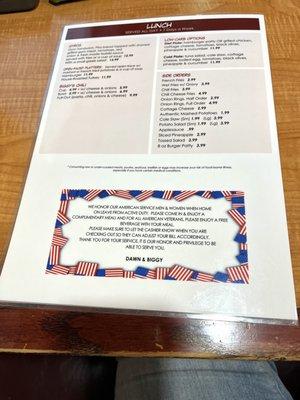 Back of menu