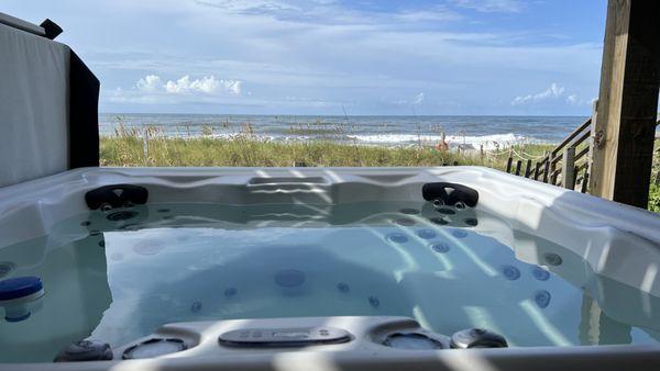 Another drained, cleaned and refilled hot tub ready for guests at this rental property