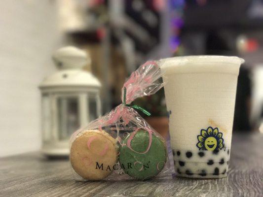 Lychee Moo Moo milk and Macarons !!