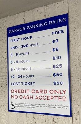 Parking rates. 10/6/22 (Note : No CASH!-credit card only_