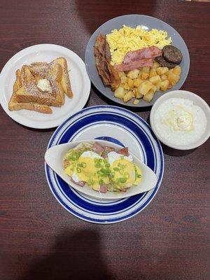 Eggs Benedict with grits and Big Papa's Combo