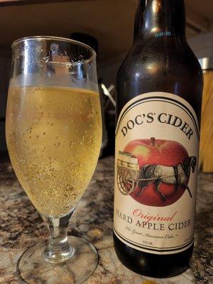 Doc's Cider, hard apple cider, 5%ABV. Excellent product, drinks like champagne.