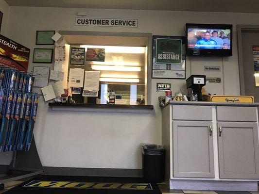 Waiting area. Susie the counter doggo keeps watch and makes sure the place stays safe. I got to pet her sweet face, but ask first! No men!