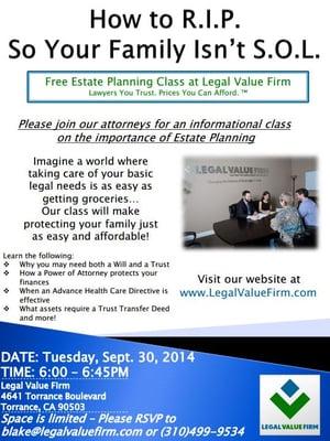 Free Estate Planning Class 09/30/14