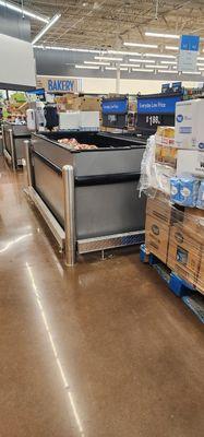 Pallets blocking off the meat section at 8 pm.