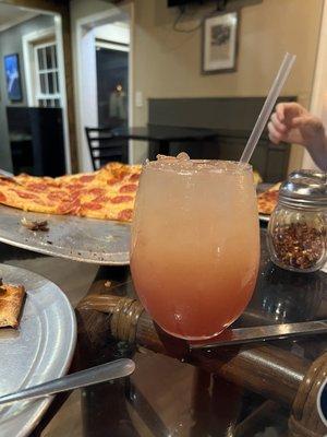 Sangria and pepperoni pizza.