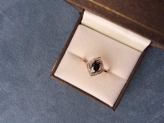 This customer, ideas from Pinterest in hand, desired a truly one-of-a-kind engagement ring.