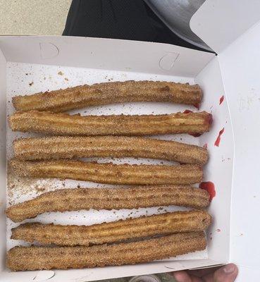 Box of Churros, 12 cnt.  Flavors Available: Strawberry, cream cheese, chocolate and plain.