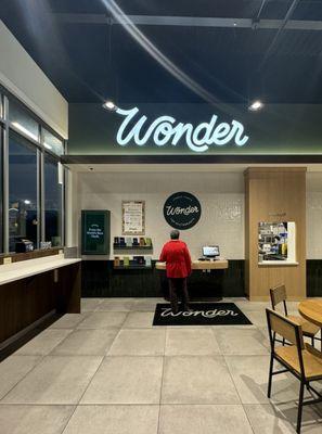 Kiosk and window inside gas station