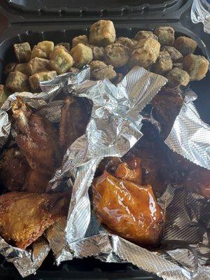 Lemon pepper & mango habenero wings with side of fried okra