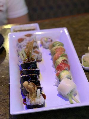 Spider roll, rainbow roll, spicy tuna roll