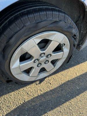 Blown tire that saved my life. I was driving 70mph on I-5 and due to these run flats I was able to pull over safely and get assistance.