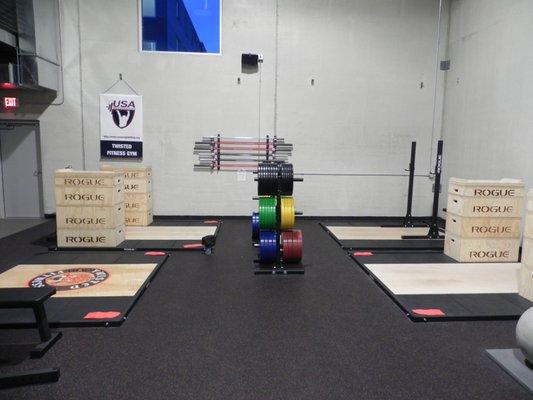 We are a USA weightlifting affiliate with USA weightlifting coaches on staff.  We have 4 dedicated Olympic platforms with 2 w/jerk blocks.