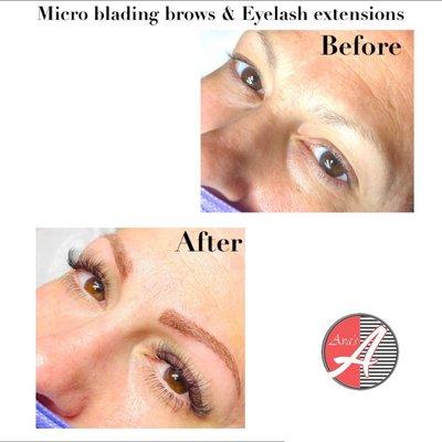 Micro blading brows and Hybrid lash extensions.