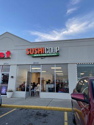 Sushi Coup's storefront - a true sight for sore eyes!