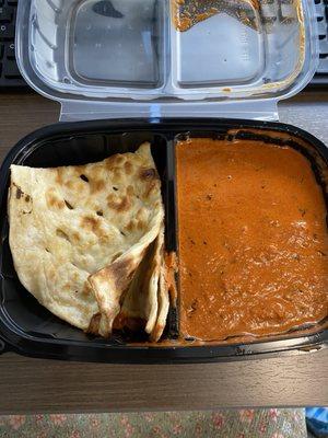 Butter chicken and garlic naan bread