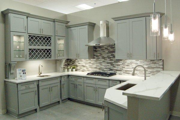 Pearl grey kitchen cabinet showroom