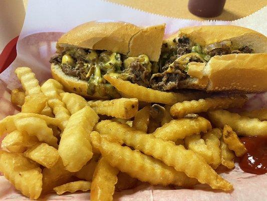 Cheesesteak and fries