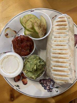 Breakfast burrito with the most amazing spicy apples! (They come automatically as a side with the meal and are incredibly delicious!)