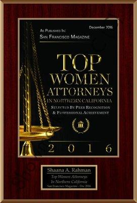 San Francisco Magazine Top Women Attorneys in Northern California - Shaana Rahman 2016