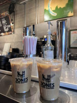 Iced lavender latte with oatmilk and iced sugar free vanilla soy latte-both yummy!