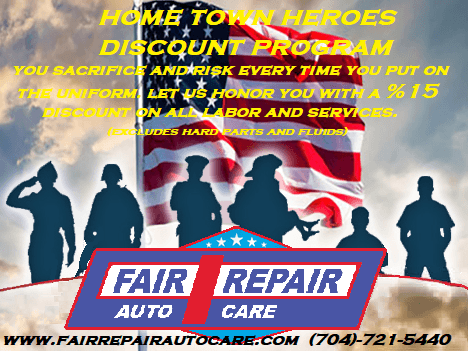 Home Town Heroes get %15 off of all labor and services.  Military Fire Police and EMTs