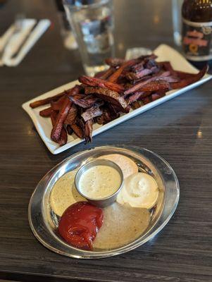 Delicious Sweet Potato Fries and assorted dip plate