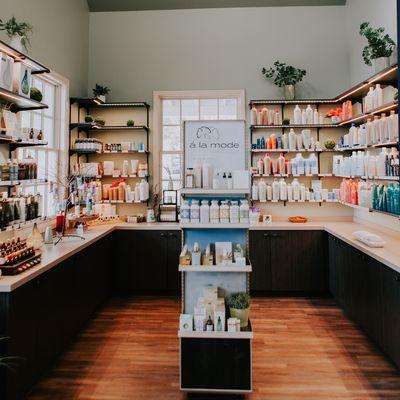 Our spa store features a curated selection of products lines that improve the look of skin, hair, and body.