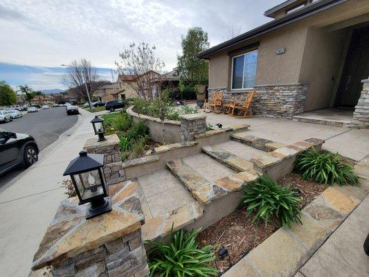 Front yard walls, stone work and stamped concrete