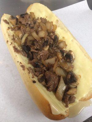 Philly Kid Cheesesteak w/ White American Cheese, onions & mushrooms