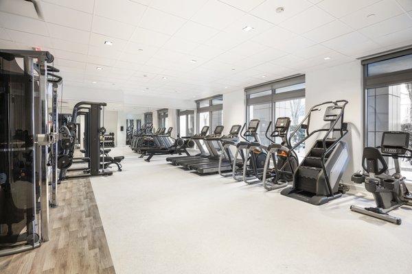 Expansive fitness center, one of two available.