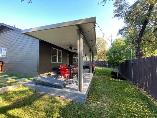 Solid Insulated Patio Cover in Austin, TX with Ceiling Fans & LED Lights