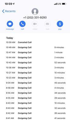 Two hours of continuous calling -- nothing!