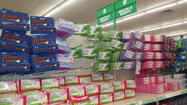 They sell pregnancy tests,  marijuana tests,  lubricant,  tampons for $1