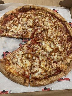 Barbecue chicken pizza has a lot to be desired.  It needs more barbecue sauce, the amount of chicken was okay but it needs onion or bacon.