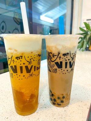 Pineapple Mango Jelly Tea (Large) and Tiramisu Milk Tea