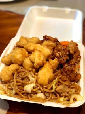 Chowmein with Lemon Chicken and Suton Chicken