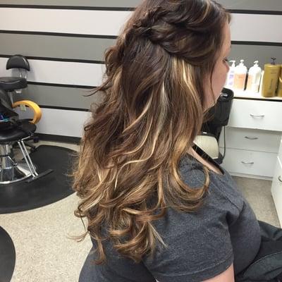 Blonde highlights with a rich chocolate color all over!