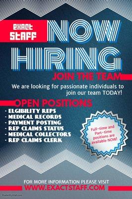 NOW HIRING MEDICAL FULL-TIME PART-TIME OPENINGS!