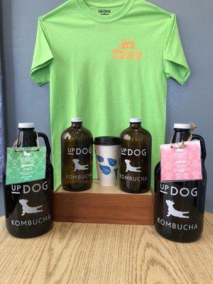 Up Dog kombucha on tap, to be enjoyed here or to go!