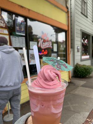 Raspberry and passion fruit float