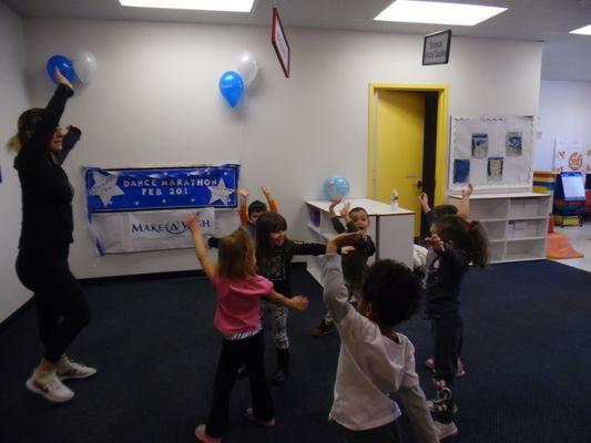 Our Preschool 1 is rocking out with Ms. Erin of Next Level Dance during our Make-A-Wish Dance Marathon.