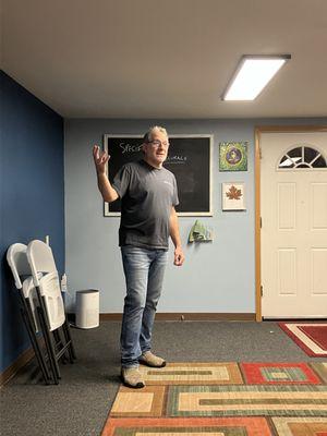 Change Through Play founder, David Koff, teaching at the studio during a class that focused on "specificity" when improvising.