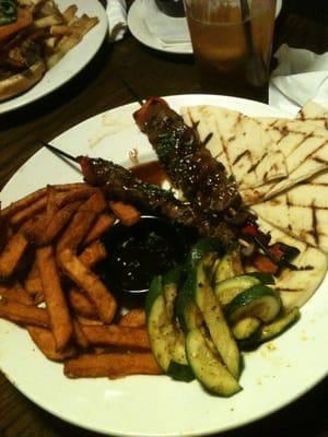 Hibachi steak skewers with sweet potato fries instead of rice pilaf.