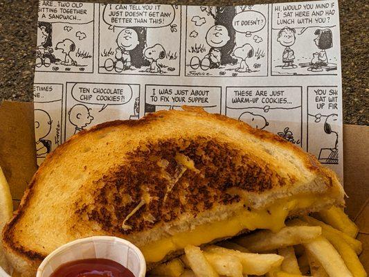 Perfectly toasted grilled cheese and crispy fries