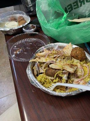 Chicken and Lamb Gyro platter and side order of 5pc Falafel