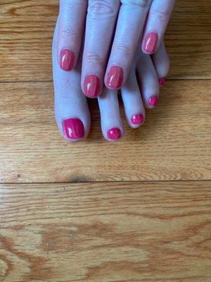 OPI strawberry margarita gel manicure and same color in regular polish