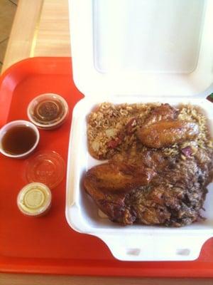 #13 Combination Platter (from the lunch menu, $5.50): Egg Foo Young, Pork Fried Rice, & Chicken Wings